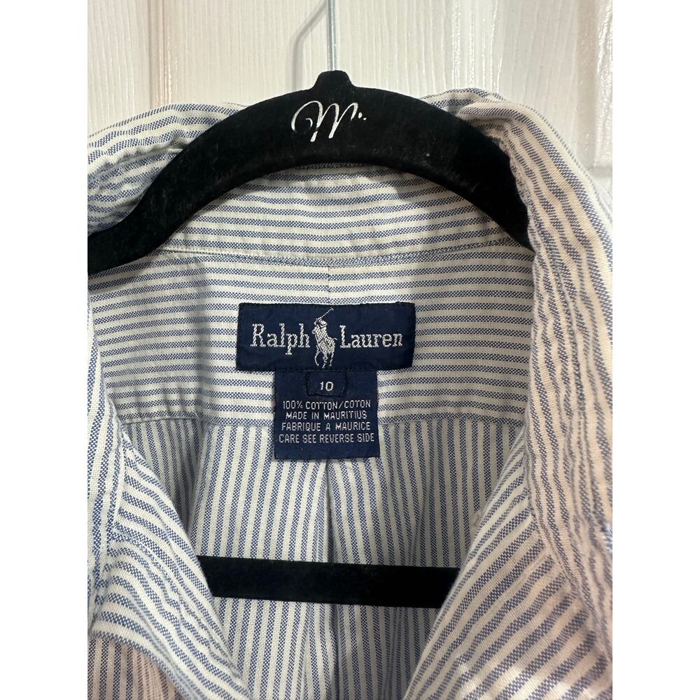 Polo Ralph Lauren Polo Bear Button Up Shirt Y2K Wmn Sz 10 Blue White Stripe - Picture 5 of 7